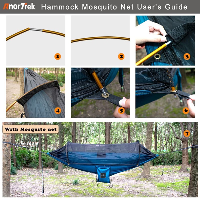 AnorTrek Camping Hammock with Mosquito Net and Rain Fly Tarp  Portable Double Hammock with Two Tree Straps  230T Nylon Hammock and Waterproof Rain Fly Set for Hiking  Backpacking  Overnight (Green) - Image 5